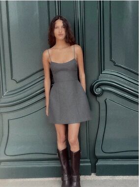Zara Charcoal Grey Spaghetti-Strap Mini Dress
